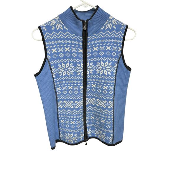 NEVE Full Zip‎ Wool Fair Isle Blue and White Women’s Vest Size Medium - Picture 1 of 7